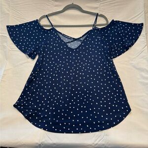 Kaileigh Blue and White Spotted Flutter Sleeve Blouse